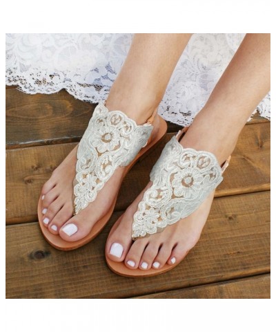 Womens Sandals, Women's Flower Sandals, Summer Flat Clip-Toe Sandals Strappy Retro Bohemian Sandals Wedding Travel Shoes G-wh...