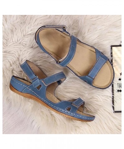 Womens Sandals with Arch Support, Wedge Sandals for Women Close Toe Sandals Breathable Hollow Out Loaf Sandals Shoes X23-blue...