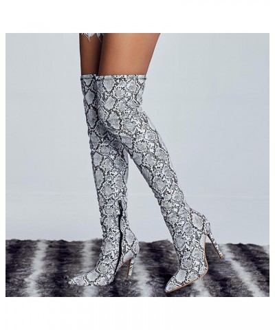 Women's Pointed Toe Boots Over The Knee High Boots Silver $34.31 Boots