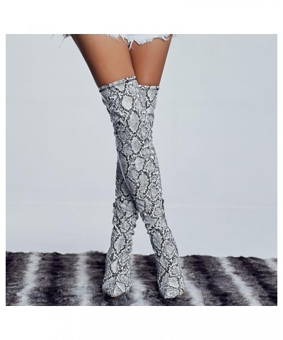 Women's Pointed Toe Boots Over The Knee High Boots Silver $34.31 Boots