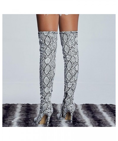 Women's Pointed Toe Boots Over The Knee High Boots Silver $34.31 Boots