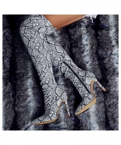 Women's Pointed Toe Boots Over The Knee High Boots Silver $34.31 Boots