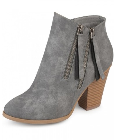 Vally Womens Double Tassel Zip Chunky Block Heel Round Toe Fashion Ankle Booties Grey $21.83 Boots