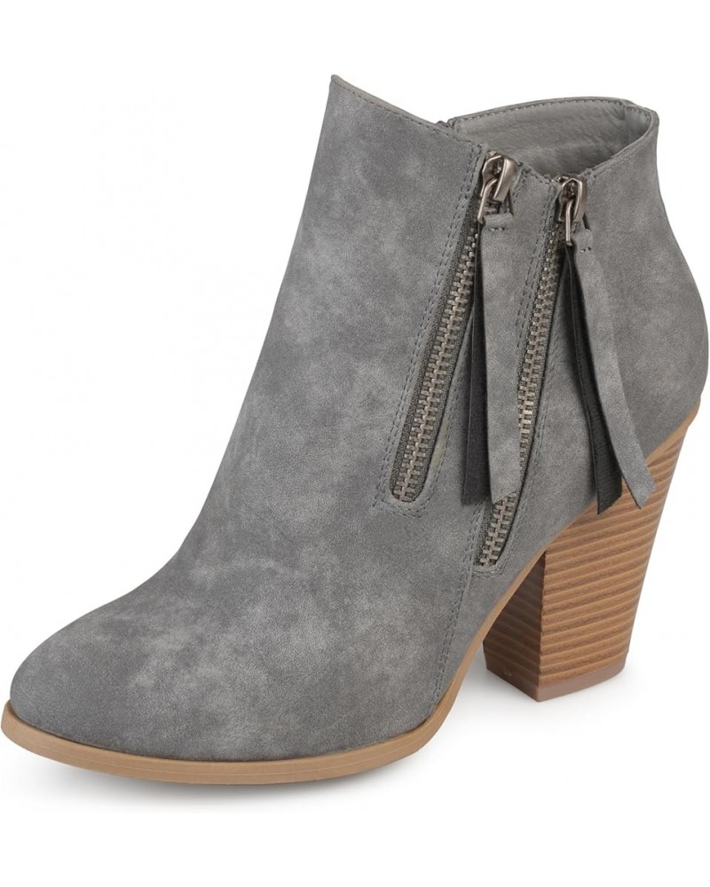 Vally Womens Double Tassel Zip Chunky Block Heel Round Toe Fashion Ankle Booties Grey $21.83 Boots