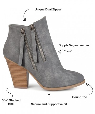 Vally Womens Double Tassel Zip Chunky Block Heel Round Toe Fashion Ankle Booties Grey $21.83 Boots