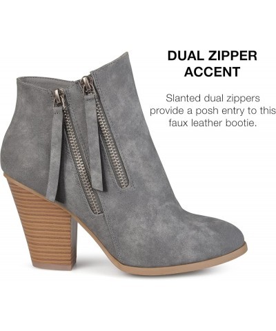 Vally Womens Double Tassel Zip Chunky Block Heel Round Toe Fashion Ankle Booties Grey $21.83 Boots