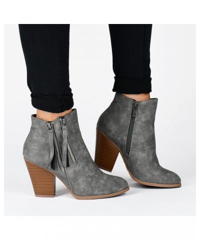 Vally Womens Double Tassel Zip Chunky Block Heel Round Toe Fashion Ankle Booties Grey $21.83 Boots