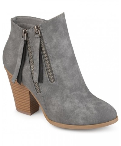 Vally Womens Double Tassel Zip Chunky Block Heel Round Toe Fashion Ankle Booties Grey $21.83 Boots