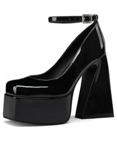 Women Platform High Chunky Heel Pumps T-Strap Square Toe Mary Jane Shoes Buckle 1black $25.69 Pumps