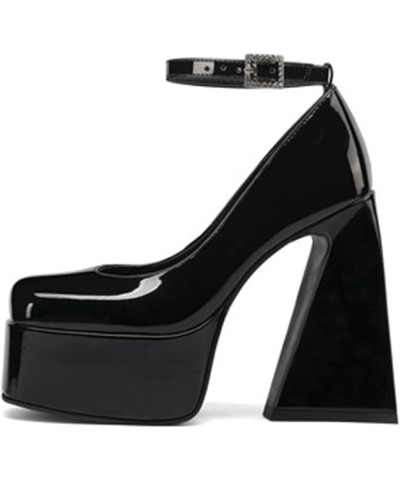 Women Platform High Chunky Heel Pumps T-Strap Square Toe Mary Jane Shoes Buckle 1black $25.69 Pumps