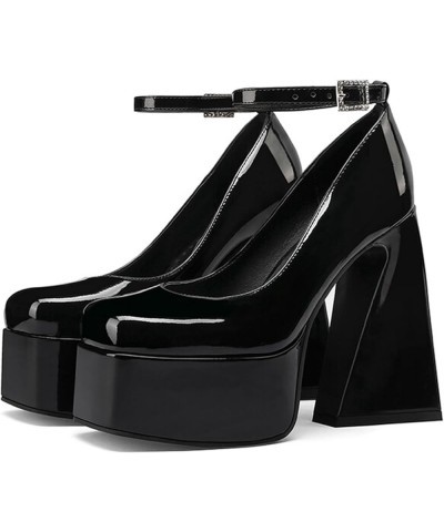 Women Platform High Chunky Heel Pumps T-Strap Square Toe Mary Jane Shoes Buckle 1black $25.69 Pumps