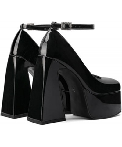 Women Platform High Chunky Heel Pumps T-Strap Square Toe Mary Jane Shoes Buckle 1black $25.69 Pumps