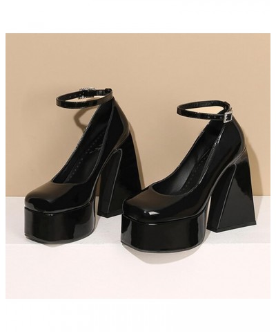 Women Platform High Chunky Heel Pumps T-Strap Square Toe Mary Jane Shoes Buckle 1black $25.69 Pumps