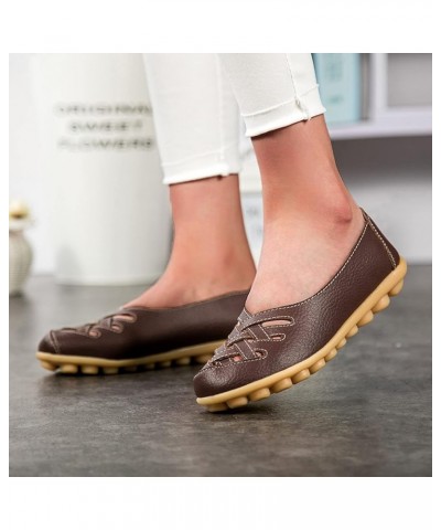 Flat Walking Shoes Womens Comfort Walking Flat Loafer Slip On Leather Loafer Comfortable Flat Shoes Z 05-coffee $17.88 Loafer...