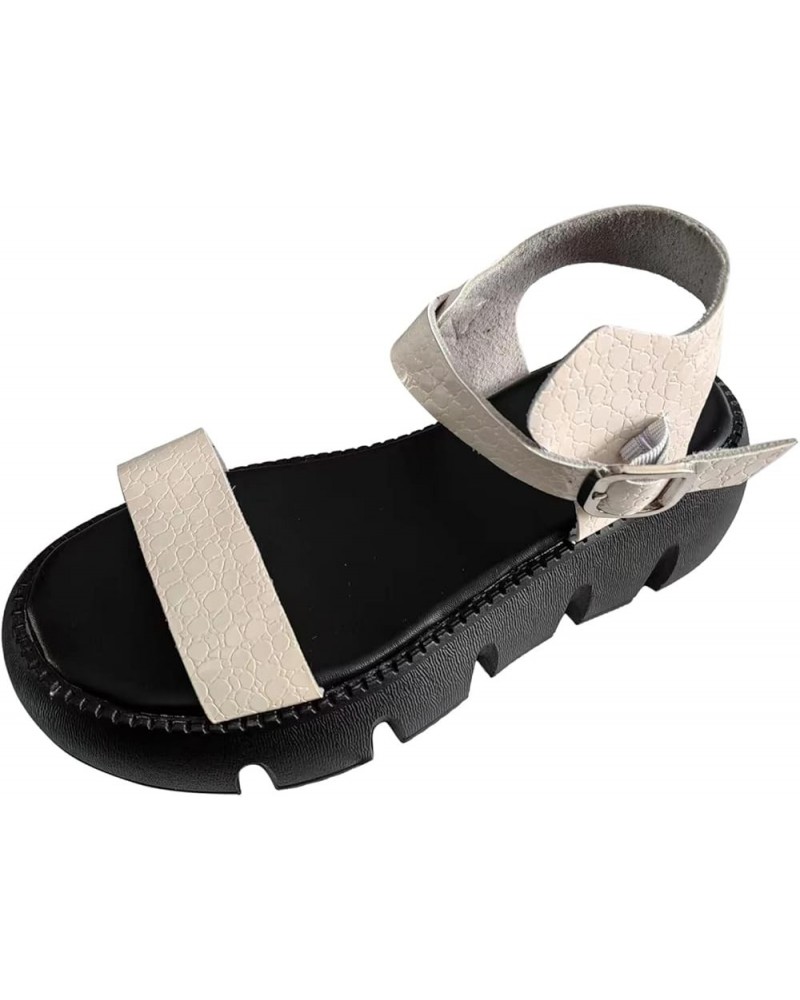 Summer Sandals for Women Ladies Fashion Summer Solid Leather Open Toe Buckle Thick Sole Sandals White $32.25 Sandals