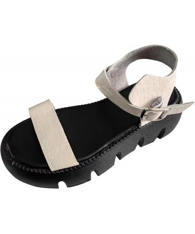 Summer Sandals for Women Ladies Fashion Summer Solid Leather Open Toe Buckle Thick Sole Sandals White $32.25 Sandals