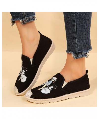 Fashion Women Cartoon Print Canvas Autumn Weave Flat Slip On Round Toe Leisure Shoes Womens Shoes Casual Slip on Black $12.44...