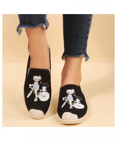 Fashion Women Cartoon Print Canvas Autumn Weave Flat Slip On Round Toe Leisure Shoes Womens Shoes Casual Slip on Black $12.44...