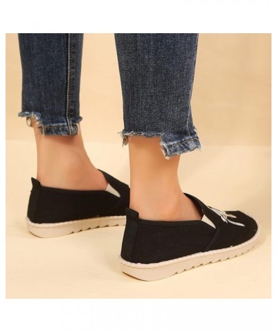 Fashion Women Cartoon Print Canvas Autumn Weave Flat Slip On Round Toe Leisure Shoes Womens Shoes Casual Slip on Black $12.44...