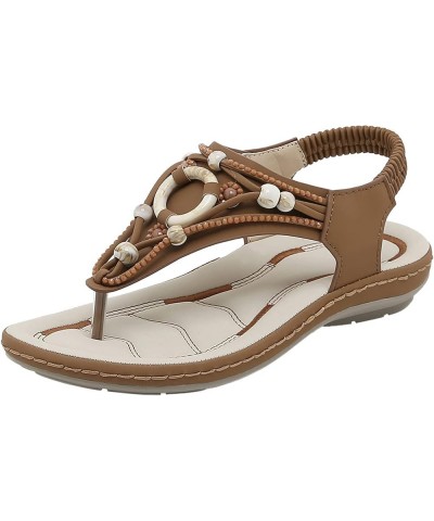 Womens Flat Sandals, Summer Women Flower Crystal Pearl Flip Flops Sandals Beach Casual Shoes Z 03-brown $19.87 Sandals