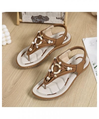 Womens Flat Sandals, Summer Women Flower Crystal Pearl Flip Flops Sandals Beach Casual Shoes Z 03-brown $19.87 Sandals