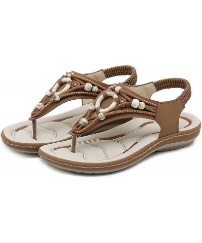 Womens Flat Sandals, Summer Women Flower Crystal Pearl Flip Flops Sandals Beach Casual Shoes Z 03-brown $19.87 Sandals