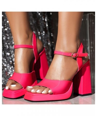 Women Block Heel Sandals Women Open Toe Sandals Women Platform Sandals Women Ankle-Strap Sandals Red $30.79 Sandals