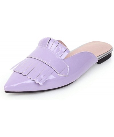 Womens Tassel Flat Mules Closed Pointed Toe Slip On Loafers Backless Patent Leather Dress Shoes Purple $24.00 Loafers & Slip-Ons