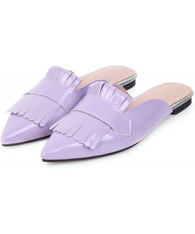 Womens Tassel Flat Mules Closed Pointed Toe Slip On Loafers Backless Patent Leather Dress Shoes Purple $24.00 Loafers & Slip-Ons