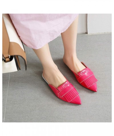 Womens Tassel Flat Mules Closed Pointed Toe Slip On Loafers Backless Patent Leather Dress Shoes Purple $24.00 Loafers & Slip-Ons