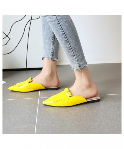 Womens Tassel Flat Mules Closed Pointed Toe Slip On Loafers Backless Patent Leather Dress Shoes Purple $24.00 Loafers & Slip-Ons