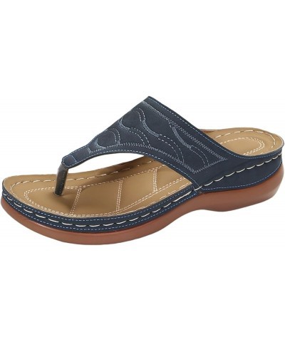 Sandals for Women Wedge Dressy Flip Flops Stretch Lightweight Sandals Comfortable Outdoor Shoes 87-nrny-navy4 $13.31 Slippers