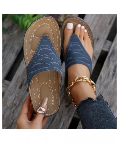 Sandals for Women Wedge Dressy Flip Flops Stretch Lightweight Sandals Comfortable Outdoor Shoes 87-nrny-navy4 $13.31 Slippers