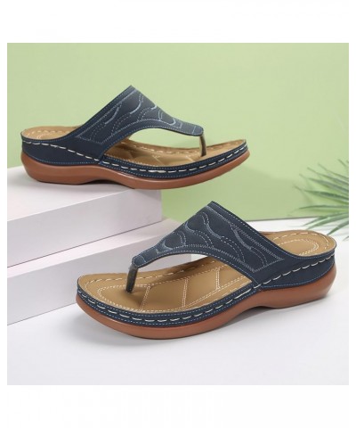 Sandals for Women Wedge Dressy Flip Flops Stretch Lightweight Sandals Comfortable Outdoor Shoes 87-nrny-navy4 $13.31 Slippers