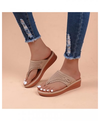 Teen Girls Double Buckle Slippers Ladies Solid Color Hollowed Out Carved Leather Clip Toe Sloping Heel Sandals Dsgdr1-beige $...