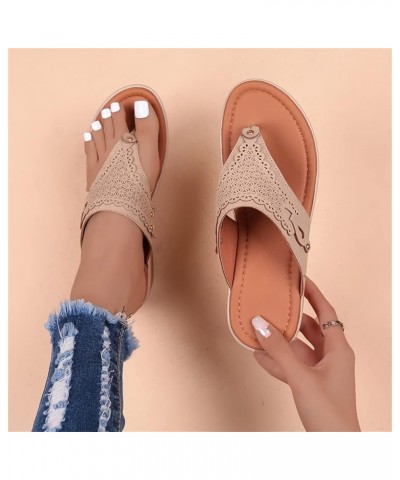 Teen Girls Double Buckle Slippers Ladies Solid Color Hollowed Out Carved Leather Clip Toe Sloping Heel Sandals Dsgdr1-beige $...