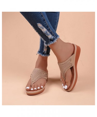 Teen Girls Double Buckle Slippers Ladies Solid Color Hollowed Out Carved Leather Clip Toe Sloping Heel Sandals Dsgdr1-beige $...