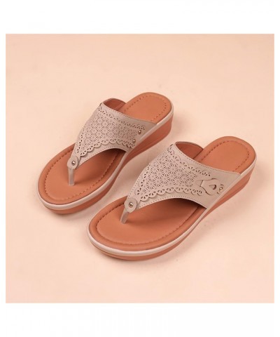 Teen Girls Double Buckle Slippers Ladies Solid Color Hollowed Out Carved Leather Clip Toe Sloping Heel Sandals Dsgdr1-beige $...