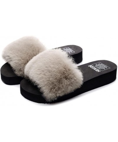 Slides with Fur Women Solid Color Casual Sandals Platform Beach Slippers Shoes Fur Sliders (Color : Black, Shoe Size : 5) 5.5...