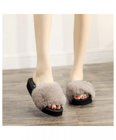 Slides with Fur Women Solid Color Casual Sandals Platform Beach Slippers Shoes Fur Sliders (Color : Black, Shoe Size : 5) 5.5...