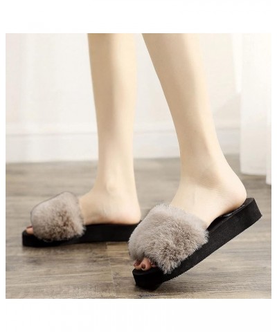 Slides with Fur Women Solid Color Casual Sandals Platform Beach Slippers Shoes Fur Sliders (Color : Black, Shoe Size : 5) 5.5...