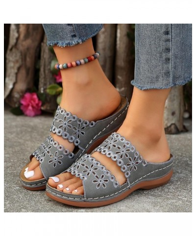 Wedge Sandals for Women Open Toe Buckle Ankle Comfortable Ankle Strap Sandals Lightweight Platform Shoes 130-nrny-2-grey $9.6...