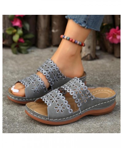 Wedge Sandals for Women Open Toe Buckle Ankle Comfortable Ankle Strap Sandals Lightweight Platform Shoes 130-nrny-2-grey $9.6...