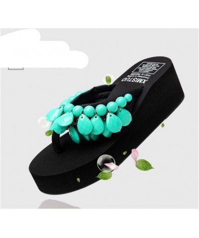 Women Beaded Flip Flops Platform Wedge Bohemia Anti-Skid Comfortable Ladies Beach Thongs Slipper Sandals Black $18.06 Sandals