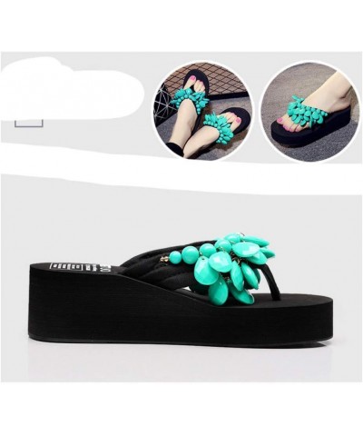 Women Beaded Flip Flops Platform Wedge Bohemia Anti-Skid Comfortable Ladies Beach Thongs Slipper Sandals Black $18.06 Sandals