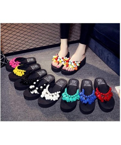 Women Beaded Flip Flops Platform Wedge Bohemia Anti-Skid Comfortable Ladies Beach Thongs Slipper Sandals Black $18.06 Sandals