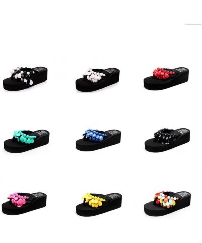 Women Beaded Flip Flops Platform Wedge Bohemia Anti-Skid Comfortable Ladies Beach Thongs Slipper Sandals Black $18.06 Sandals