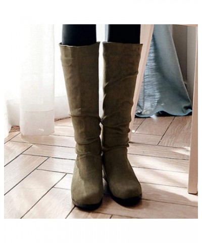 Women Fashion Mid Heels Slouch Boots Knee High 2green $17.31 Boots