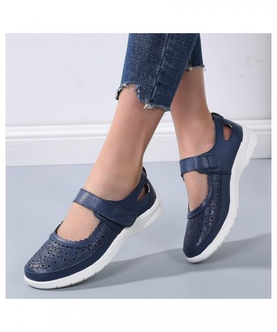 Women Sandals Comfortable Casual Cow Leather Hollowed Out Mother Shoes Hole Type Sandals Carved Comfy Boots for Blue 8.5 $25....