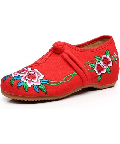 Qhome Women's Fashion Chinese Peony Embroidery Casual Walking Oxford Antiskid Shoes Red $10.07 Oxfords